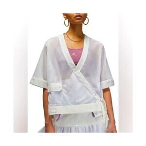 NWOT Jordan Mesh Wrap Top White Athleisure Sportswear Size M
